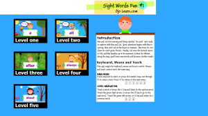 SIght Words Fun #1 Main Menu